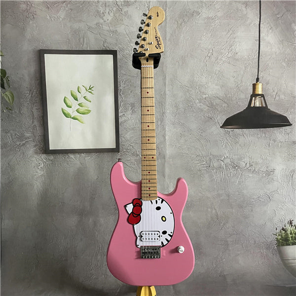 Custom left handed ST Electric Guitar Pink Hello Kitty Maple Fretboard 6 String