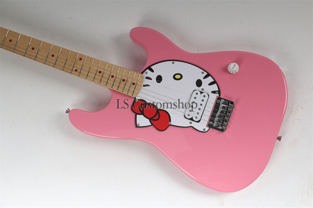 Custom left handed ST Electric Guitar Pink Hello Kitty Maple Fretboard 6 String