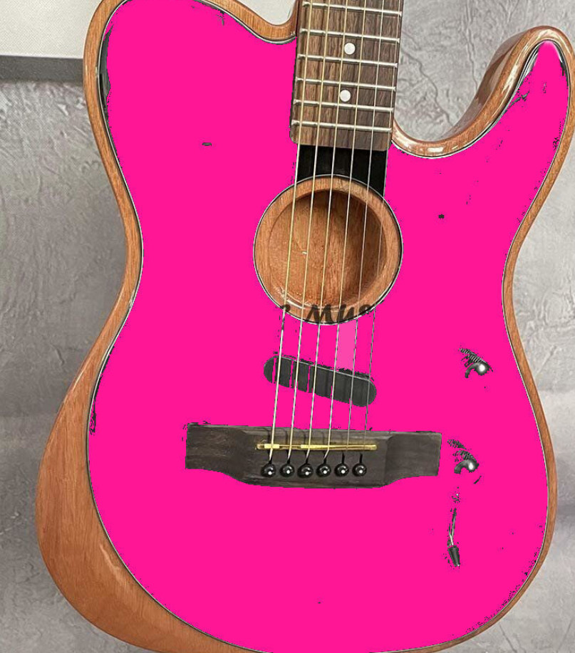 Classic 6-string Acoustasonic TL Electric Guitar Semi Hollow Body with PinkTop