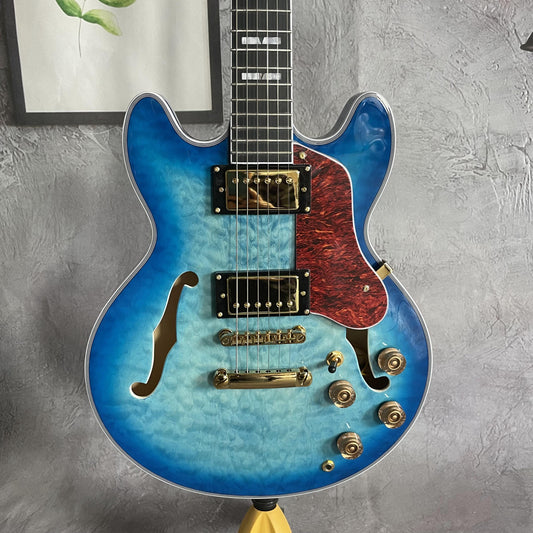 Custom Blue Quilted Maple 1 Electric Guitar Gold Hardware Left Handed Guitar