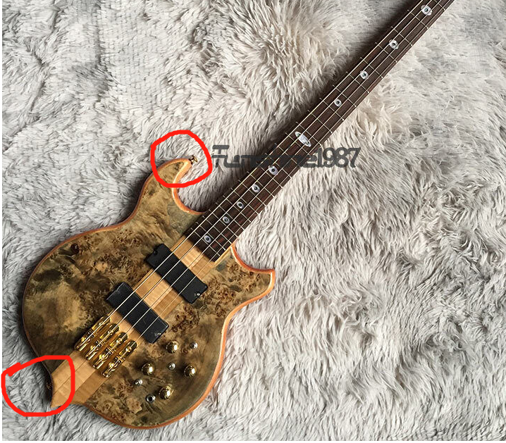 Custom Left Electric Bass Guitar 4-string Active Pickups Neck Thru Body Burl Maple