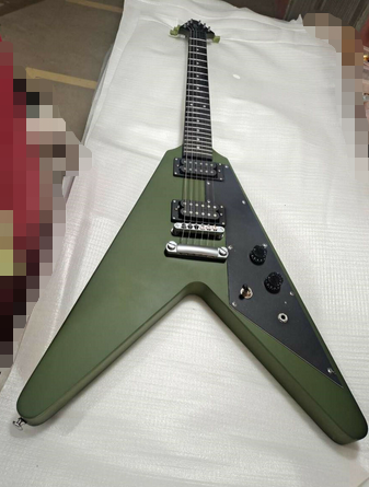 Left Style Custom Army Green Matt Paint V Shape Electric Guitar Two Open Pickups Custom Logo