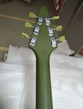 Left Style Custom Army Green Matt Paint V Shape Electric Guitar Two Open Pickups Custom Logo