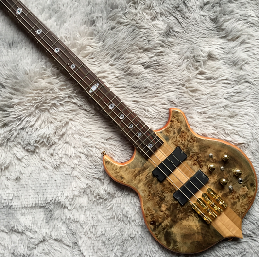 Custom Left Electric Bass Guitar 4-string Active Pickups Neck Thru Body Burl Maple