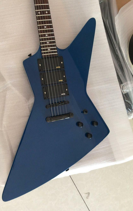 Left Handed Explorer Electric Guitar In Blue 1 Pickups Mahogany Body Black Hardware 6-String