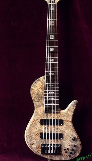 Custom 6 String Electric Bass Guitar Burl Top Neck Thru Body 24 Frets Guitar