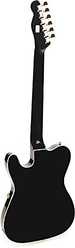 ZUWEI Electric Guitar F Hole Semi Hollow Body Guitar,TL Series Electric Guitar, 3A Quilted Maple Top, Separation Humbucker Pickups, Jazz Tremolo Bridge, Black