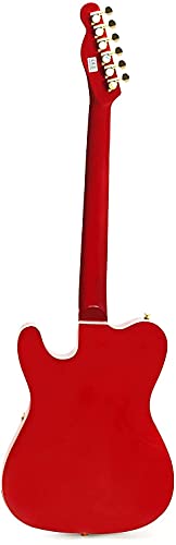 ZUWEI Electric Guitar F Hole Semi Hollow Body Guitar,TL Series Electric Guitar, 3A Quilted Maple Top, Separation Humbucker Pickups, Red