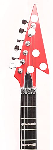 ZUWEI V Shape Electric Guitar Solid Body Electric Guitar Polka Dots Double Locking Tremolo System Mahogany Body Rosewood Fingerboard (Red)