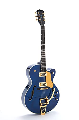 Starshine 6 String Jazz Hollow Body Electric Guitar Gold Hardware Flamed Maple Top,2 Humbucker Pickups(blue)