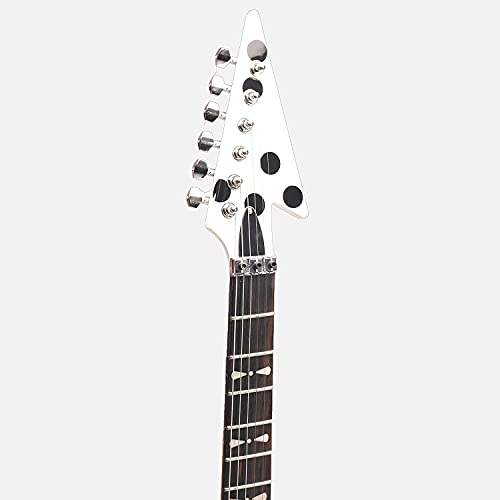 ZUWEI V Shape Electric Guitar Solid Body Electric Guitar Polka Dots Double Locking Tremolo System Mahogany Back Rosewood Fingerboard (White)