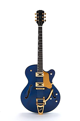 Starshine 6 String Jazz Hollow Body Electric Guitar Gold Hardware Flamed Maple Top,2 Humbucker Pickups(blue)