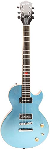 Solid Body Electric Guitar 6 String Single Cut Curved Top Guitar,Mahogany Body Small Dot Bridge, P90 Pickups, Blue Silver Powder