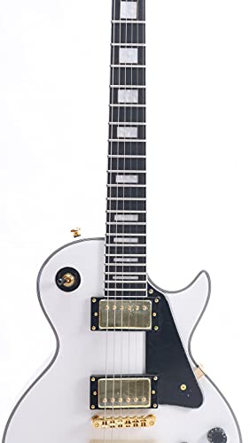 Starshine 6 Strings Electric Guitar Ebony Fingerboard Solid Mahogany Body and Neck,Gold Hardware Frets Binding T-O-M Bridge(White Color)