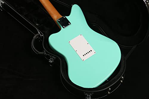 ZUWEI 6 Strings Offset Guitar Classic Style Electric Guitar - Carbon Roasted Maple Music, Solid Alder Body Rosewood Fingerboard（Green Color) (blue silver powder)