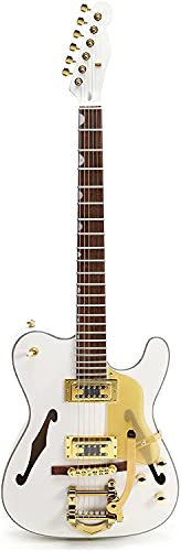 ZUWEI Electric Guitar F Hole Semi Hollow Body Guitar,TL Series Electric Guitar, 3A Quilted Maple Top, Jazz Tremolo Bridge, White