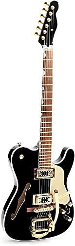 ZUWEI Electric Guitar F Hole Semi Hollow Body Guitar,TL Series Electric Guitar, 3A Quilted Maple Top, Separation Humbucker Pickups, Jazz Tremolo Bridge, Black