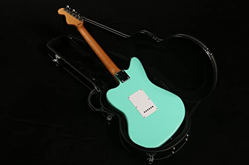 ZUWEI 6 Strings Offset Guitar Classic Style Electric Guitar - Carbon Roasted Maple Music, Solid Alder Body Rosewood Fingerboard（Green Color) (blue silver powder)