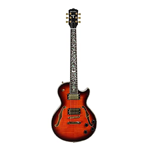 Starshine Electric Guitar Hollow Mahogany Body and Flamed Maple Top Veneer,Gold Hardware Double F Hole T-O-M Bridge (Cherry Burst Color)