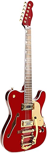 ZUWEI Electric Guitar F Hole Semi Hollow Body Guitar,TL Series Electric Guitar, 3A Quilted Maple Top, Separation Humbucker Pickups, Red