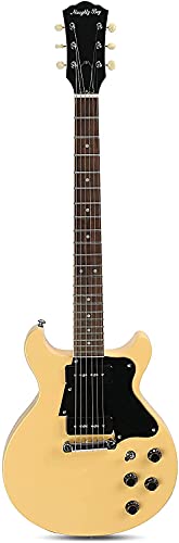 ZUWEI Electric Guitar Double Cut Solid-Body Guitar, 6 Strings, Mahogany Neck Humbucker Pickups, Rosewood Fingerboard, Creamy Yellow