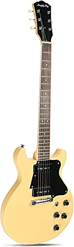 ZUWEI Electric Guitar Double Cut Solid-Body Guitar, 6 Strings, Mahogany Neck Humbucker Pickups, Rosewood Fingerboard, Creamy Yellow