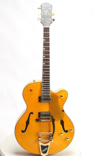 Starshine 45inch Hollow Body Electric Guitar Gold Hardware Flamed Maple Top Closed Tuner Yellow Color