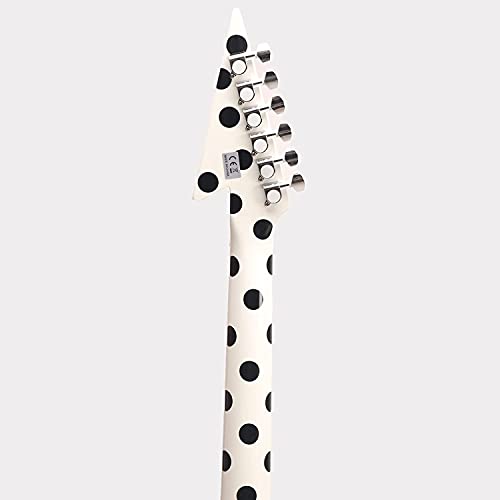 ZUWEI V Shape Electric Guitar Solid Body Electric Guitar Polka Dots Double Locking Tremolo System Mahogany Back Rosewood Fingerboard (White)