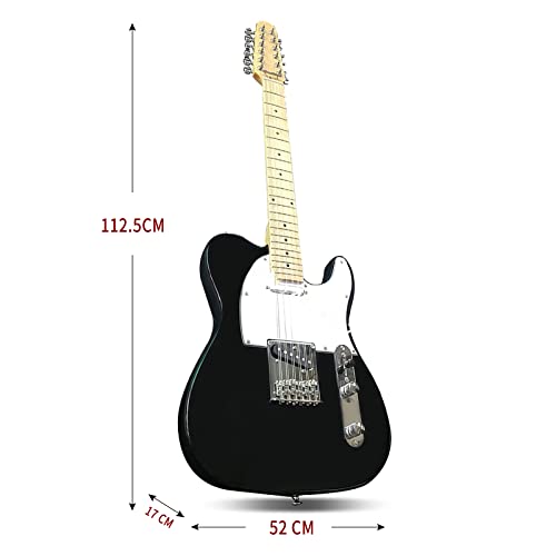 ZUWEI Solid Body Electric Guitar Full Size 12 String Guitarra Single-Coils Pickups, Strings Thru Bridge with Bent-Steel Saddles, Bolt-on Neck (Black)