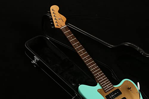 ZUWEI 6 Strings Offset Guitar Classic Style Electric Guitar - Carbon Roasted Maple Music, Solid Alder Body Rosewood Fingerboard（Green Color) (blue silver powder)