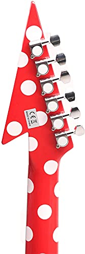 ZUWEI V Shape Electric Guitar Solid Body Electric Guitar Polka Dots Double Locking Tremolo System Mahogany Body Rosewood Fingerboard (Red)