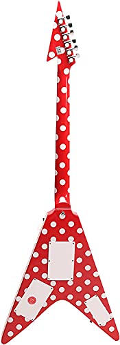 ZUWEI V Shape Electric Guitar Solid Body Electric Guitar Polka Dots Double Locking Tremolo System Mahogany Body Rosewood Fingerboard (Red)