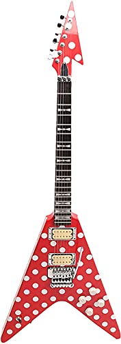 ZUWEI V Shape Electric Guitar Solid Body Electric Guitar Polka Dots Double Locking Tremolo System Mahogany Body Rosewood Fingerboard (Red)