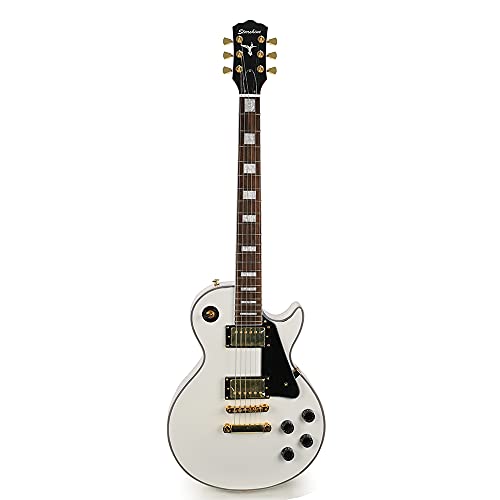 Starshine 6 Strings Electric Guitar Ebony Fingerboard Solid Mahogany Body and Neck,Gold Hardware Frets Binding T-O-M Bridge(White Color)