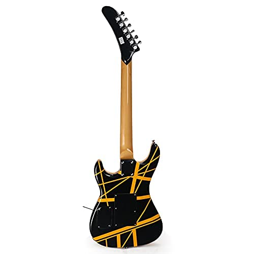 ZUWEI Full Size Solid Body Yellow Stripe Electric Guitar with Basswood, Double Locking Tremolo Bridge, Maple neck and fretboard