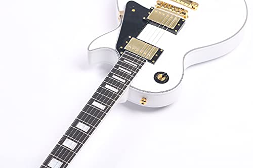 Starshine 6 Strings Electric Guitar Ebony Fingerboard Solid Mahogany Body and Neck,Gold Hardware Frets Binding T-O-M Bridge(White Color)