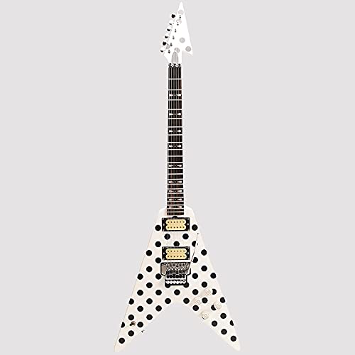 ZUWEI V Shape Electric Guitar Solid Body Electric Guitar Polka Dots Double Locking Tremolo System Mahogany Back Rosewood Fingerboard (White)