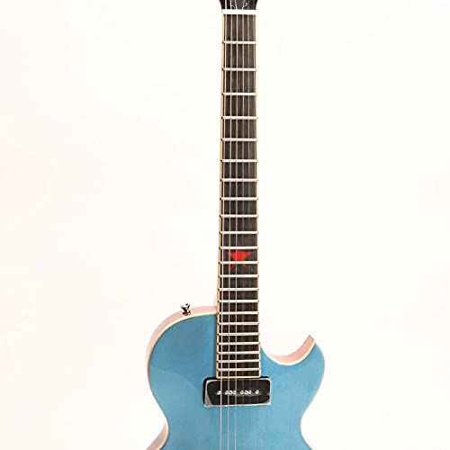 Solid Body Electric Guitar 6 String Single Cut Curved Top Guitar,Mahogany Body Small Dot Bridge, P90 Pickups, Blue Silver Powder