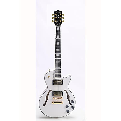 Starshine Electric Guitar Double F Hole Hollow Mahogany Body Ebony Fingerboard,2V 2T 3-ways Gold Hardware(White Color)