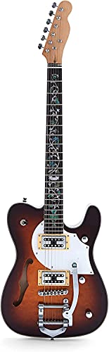 ZUWEI Electric Guitar F Hole Semi Hollow Body Guitar, TL Series Electric Guitar, 3A Quilted Maple Top, Jazz Tremolo Bridge, Flower Inlay, Vintage Sunburst