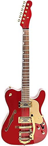 ZUWEI Electric Guitar F Hole Semi Hollow Body Guitar,TL Series Electric Guitar, 3A Quilted Maple Top, Separation Humbucker Pickups, Red