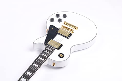 Starshine 6 Strings Electric Guitar Ebony Fingerboard Solid Mahogany Body and Neck,Gold Hardware Frets Binding T-O-M Bridge(White Color)