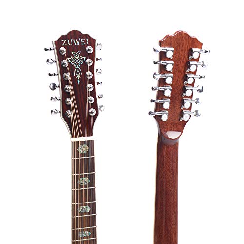 ZUWEI Electric Acoustic Guitar - With Case - 41in Folk Guitarra 12 Strings, Abalone Inlay, Right Hand, Natural