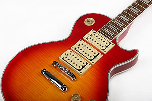 Starshine Electric Guitar, Flamed Maple Top Single Cutaway Guitar ABR-1 with Trio Humbuckers Pickups, Cherry Sunburst