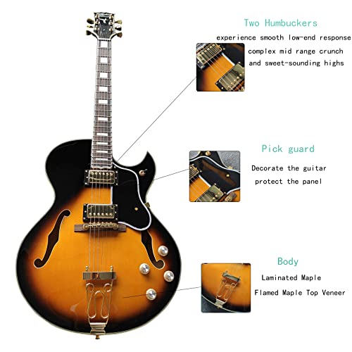 Starshine 44 inch Double F Hole Hollow Body Electric Guitar Gold Hardware Right Handed(Sunburst Color)