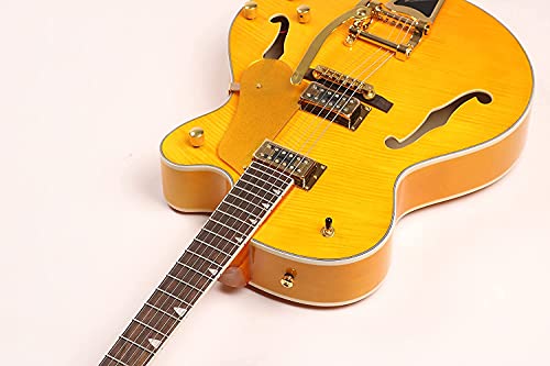 Hollow Body Electric Guitar Gold Hardware Flamed Maple Top Mahogany Neck Yellow Color L5 Style