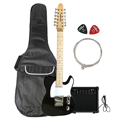 Starshine 12 Strings Full Size ST120 Electric Guitar Solid Body Beginner Kit with Bag, Cable,Amplifier (black)