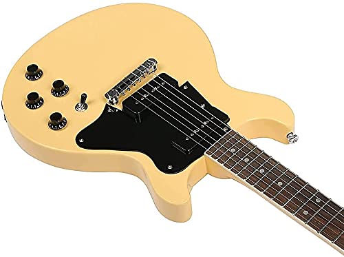 ZUWEI Electric Guitar Double Cut Solid-Body Guitar, 6 Strings, Mahogany Neck Humbucker Pickups, Rosewood Fingerboard, Creamy Yellow