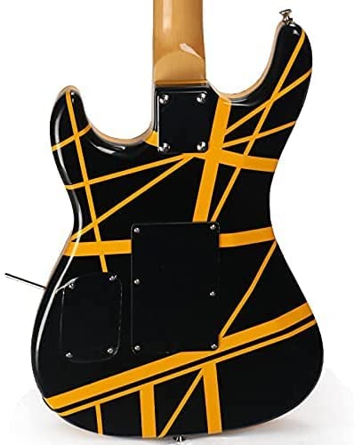 ZUWEI Full Size Solid Body Yellow Stripe Electric Guitar with Basswood, Double Locking Tremolo Bridge, Maple neck and fretboard