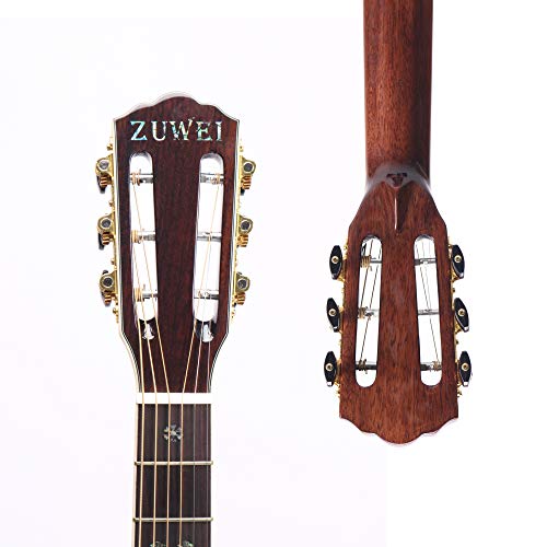 ZUWEI New 39in Handmade Acoustic Guitar Standard X Serise ZW-X3 Solid Spruce Top,Rosewood Back&amp;side Real Abalone Inlay, 45mm Nut Lower Action Bone Nut&amp; Saddle Free Hardcase Gloss Finish